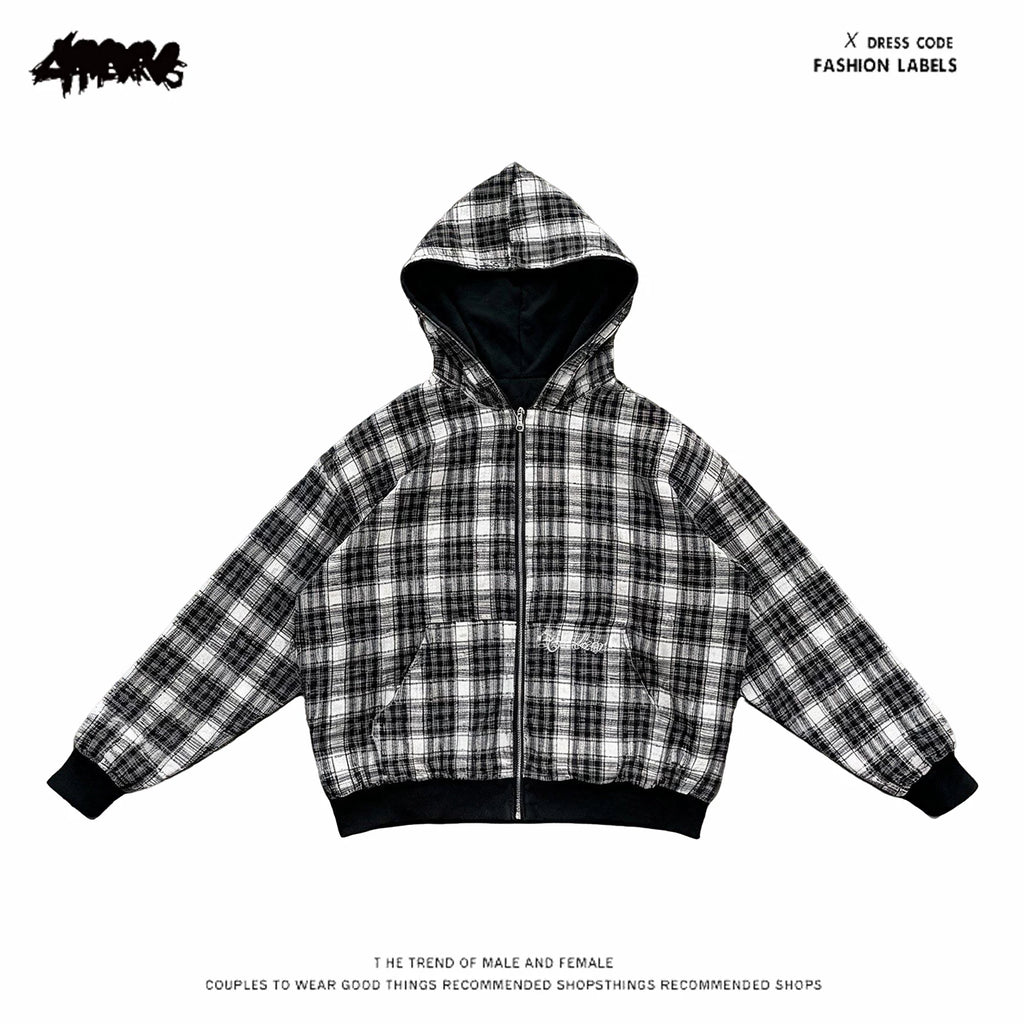 Reversible Plaid Hood Zip Jacket