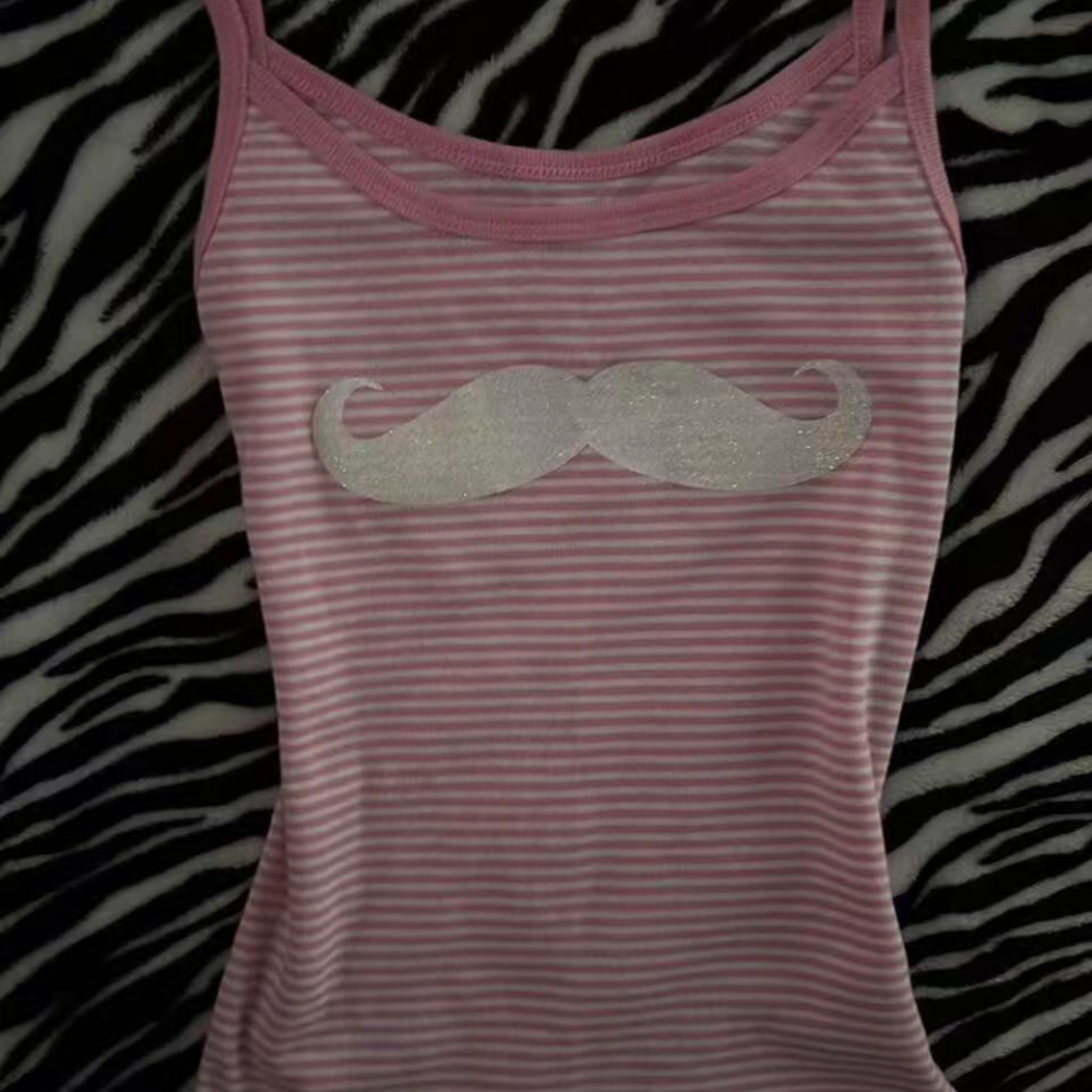 Pink Stripe Moustache Cami