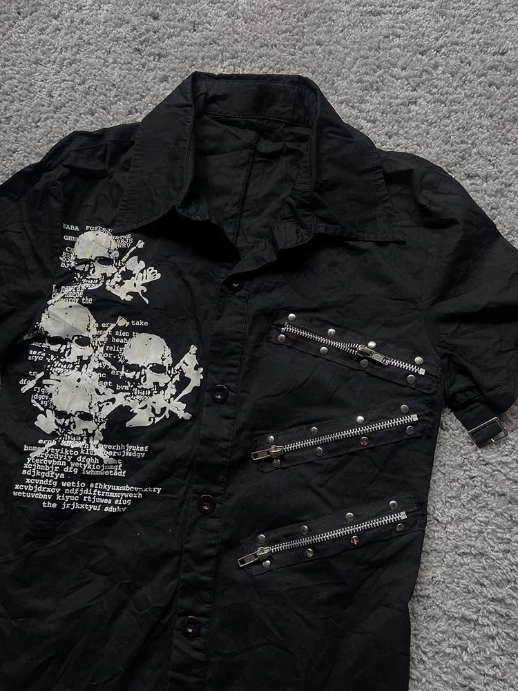 Skull Print Asymmetric Shirt