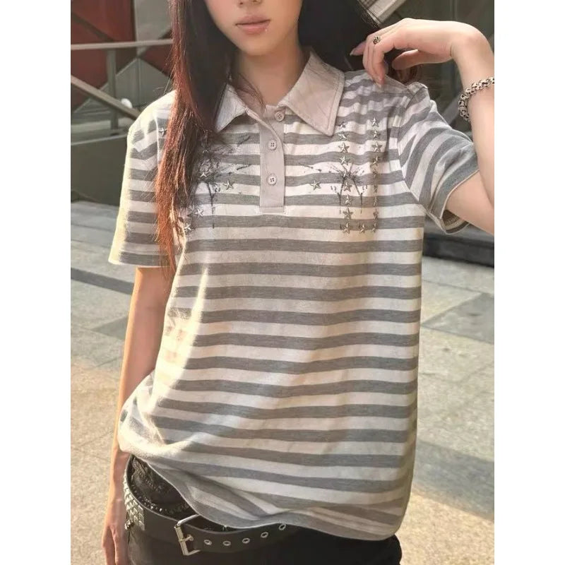 Grey Stripe Star Polo