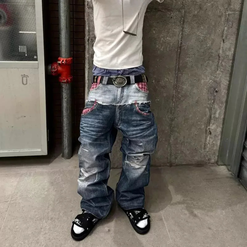 Patch Panel Straight Jeans