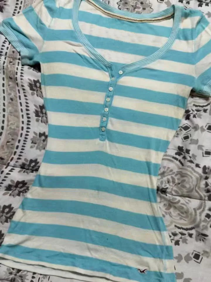 Blue Stripe Henley Tee