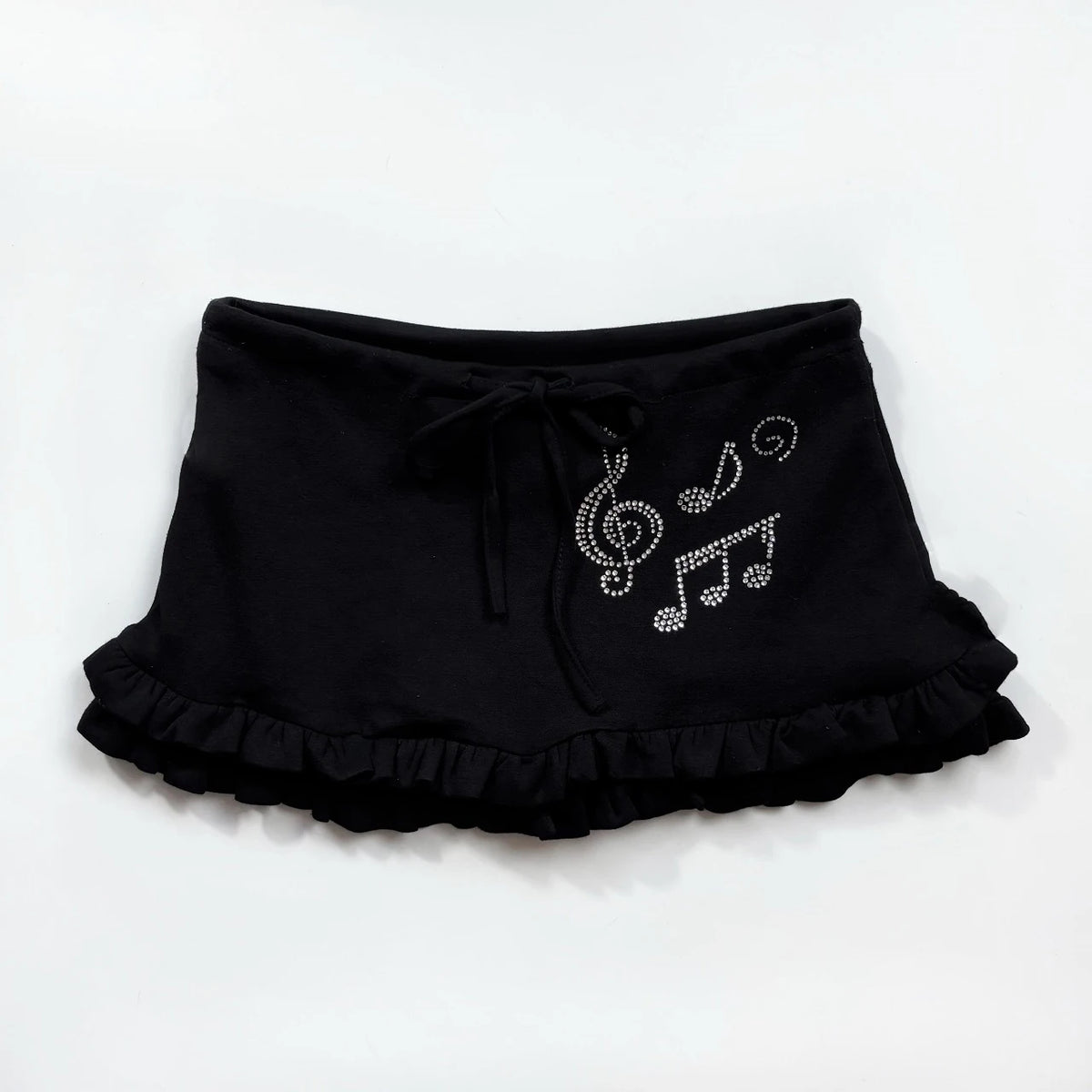 Rhinestone Ruffle Mini Skirt – Black