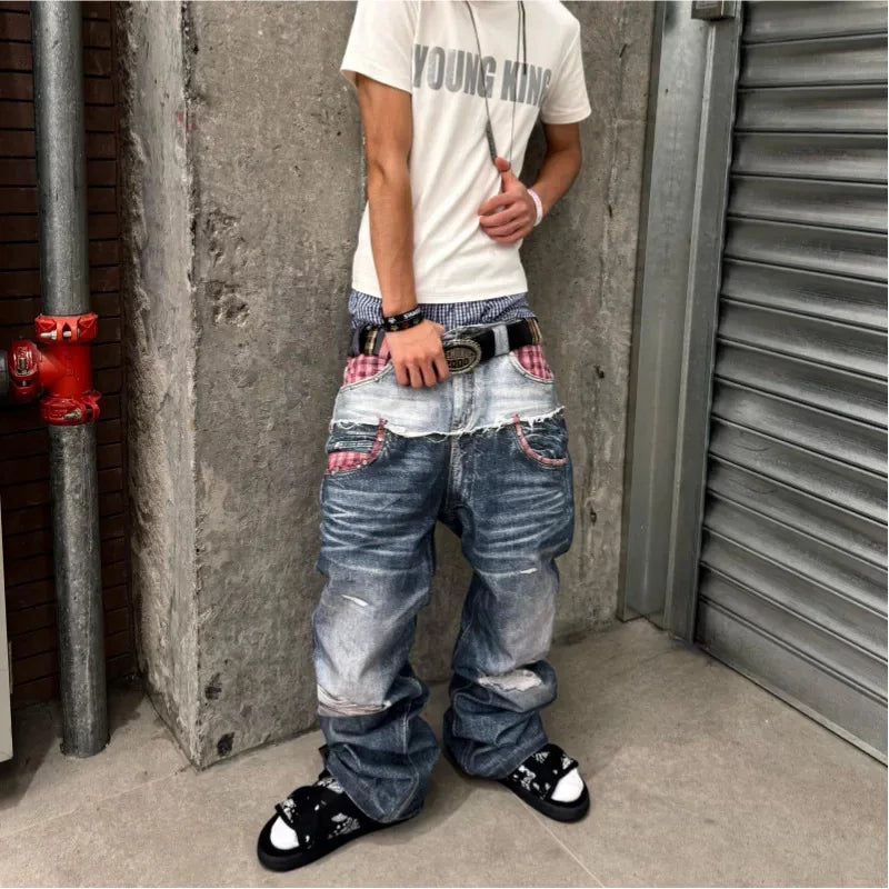 Patch Panel Straight Jeans