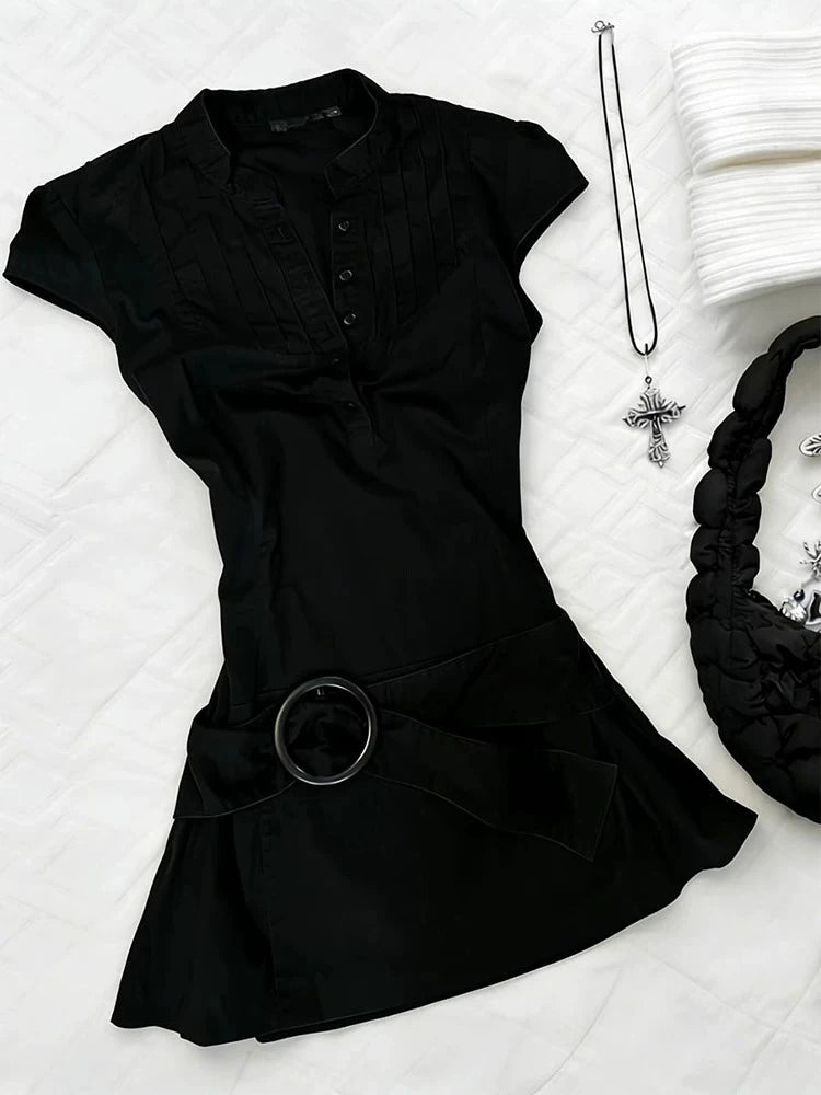 Black Belted Polo Mini Dress