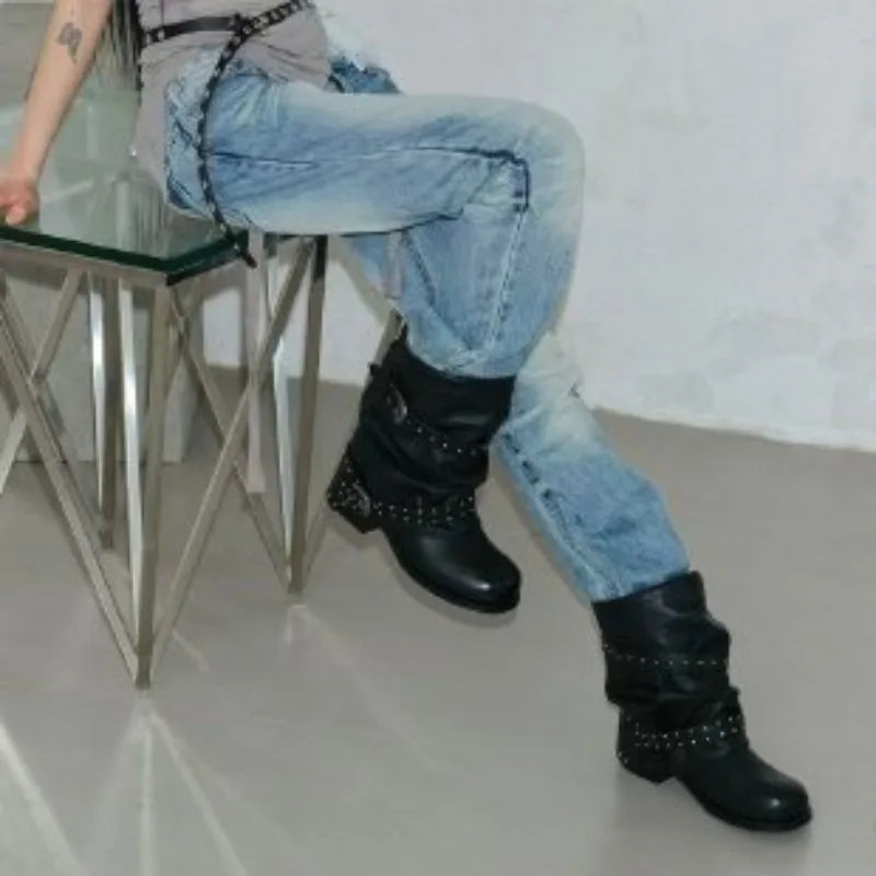 Rivet Buckle Slouch Boots
