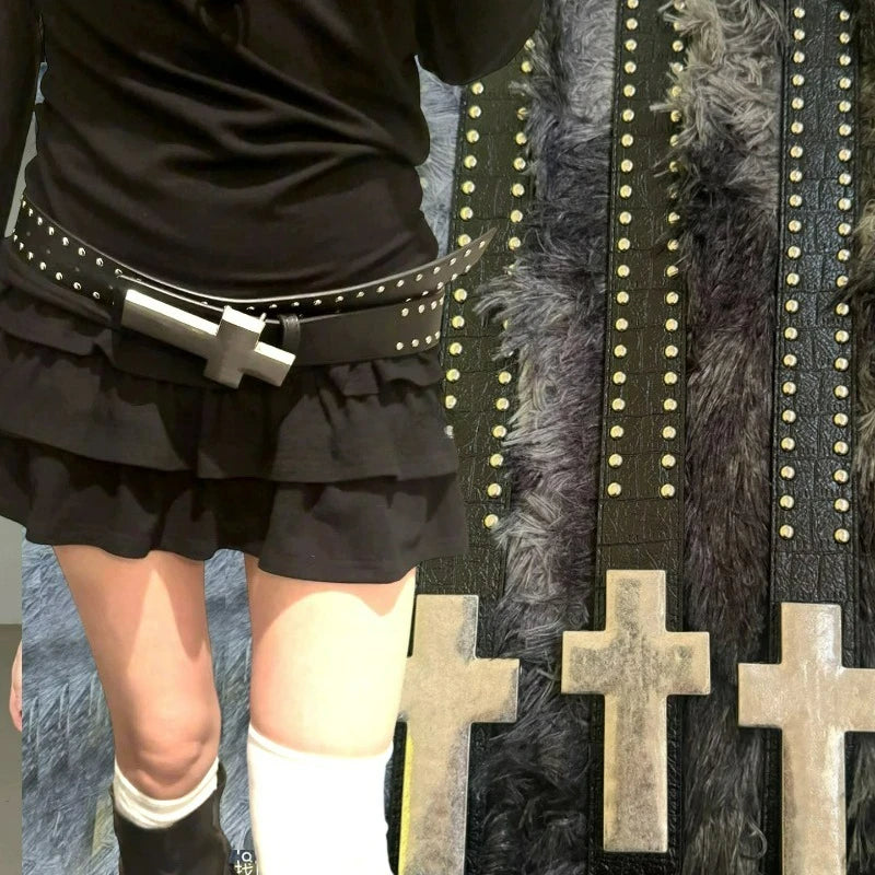 Studded Cross Buckle Belt