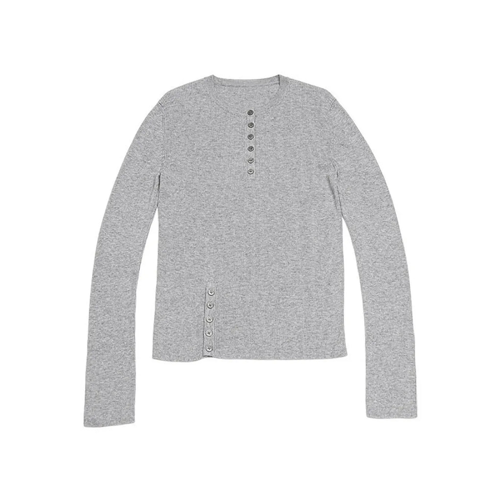 Grey Henley Knit Top