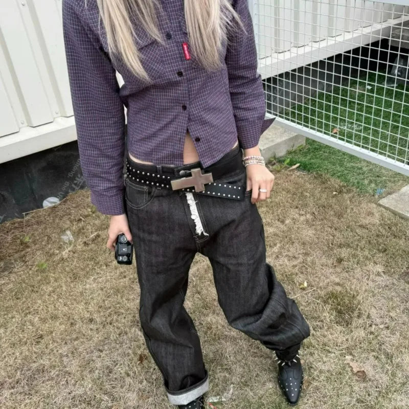 Studded Cross Buckle Belt