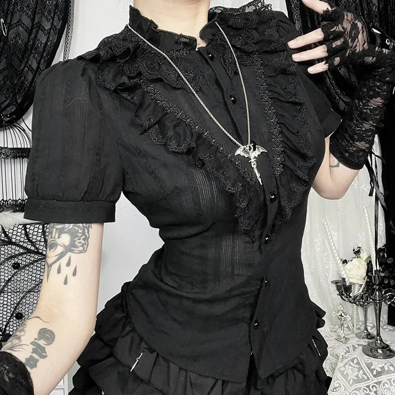 Gothic Lace Ruffle Blouse