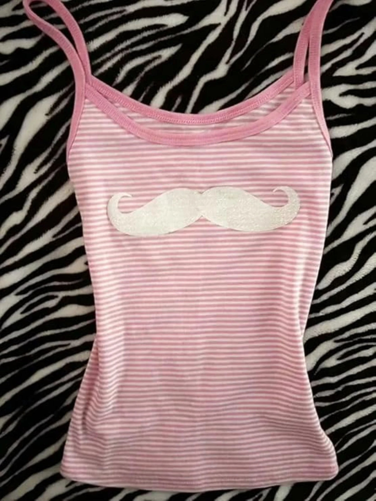 Pink Stripe Moustache Cami