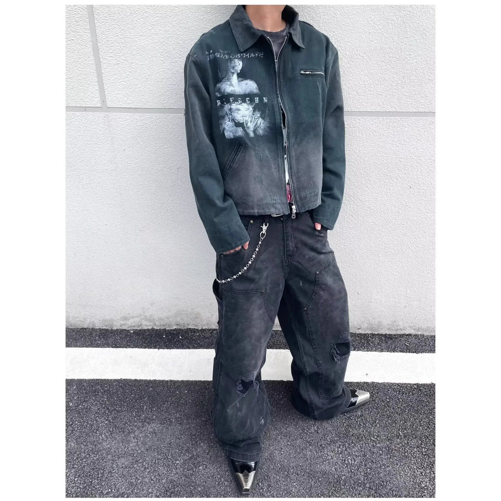 Printed Washed Work Jacket