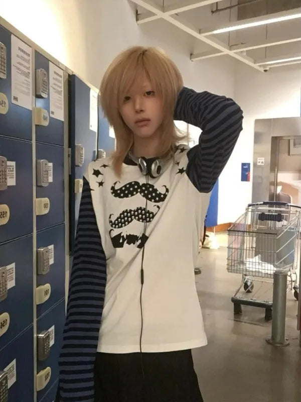 Moustache Striped Raglan Tee