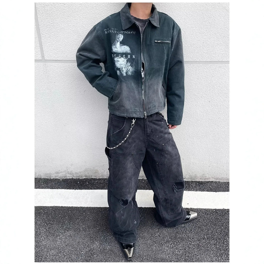 Printed Washed Work Jacket