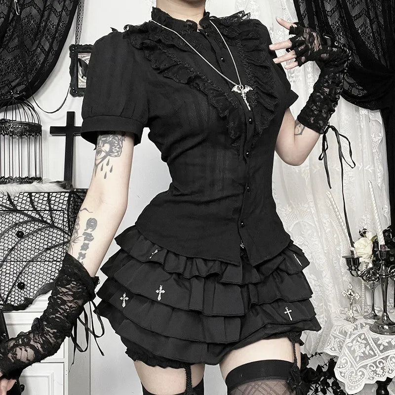 Gothic Lace Ruffle Blouse