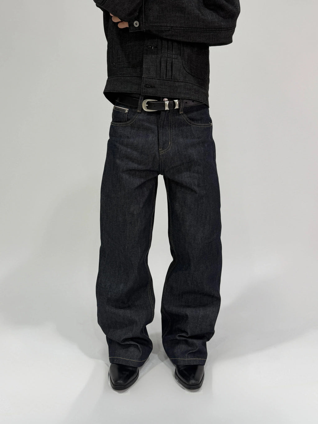 Raw Black Denim Straight Jeans