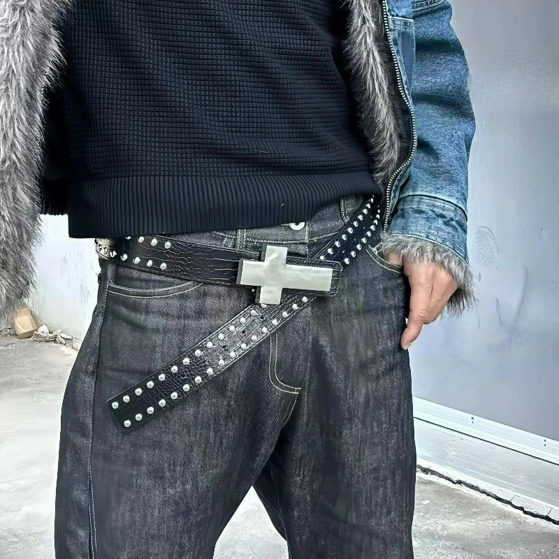 Studded Cross Buckle Belt