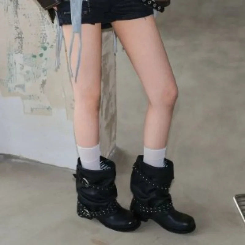 Rivet Buckle Slouch Boots