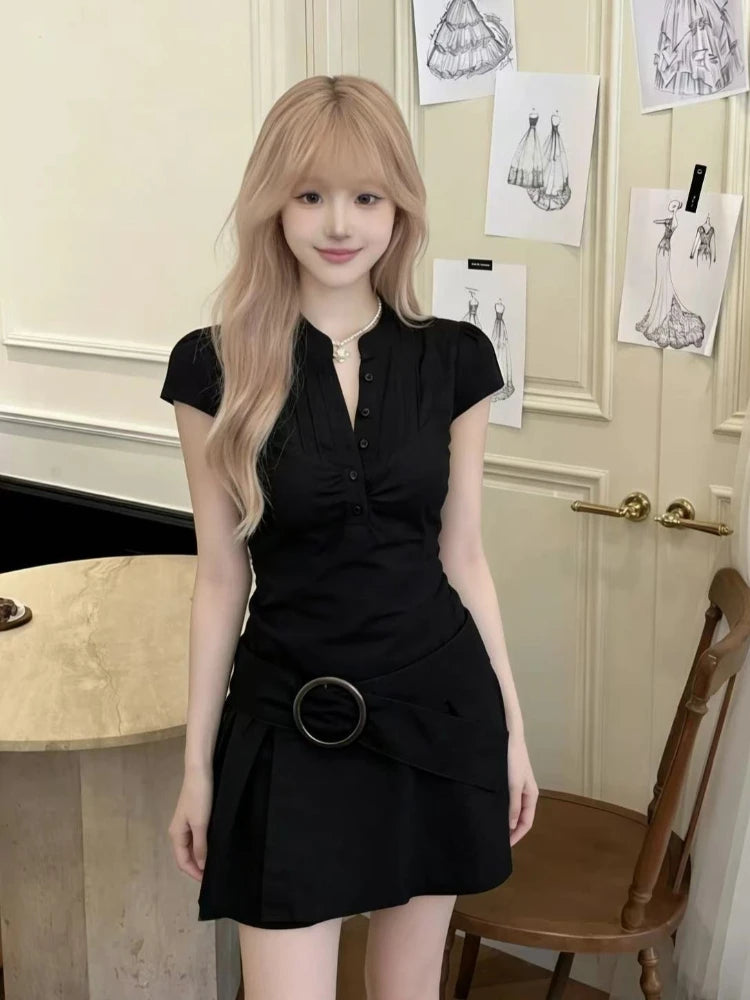 Black Belted Polo Mini Dress