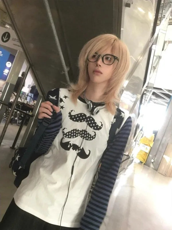 Moustache Striped Raglan Tee