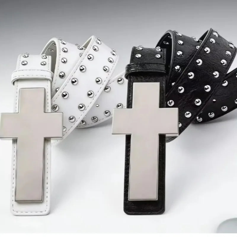 Studded Cross Buckle Belt – Black