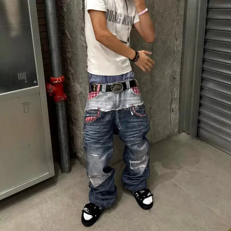 Patch Panel Straight Jeans