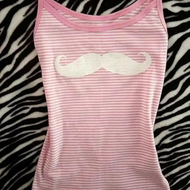 Pink Stripe Moustache Cami