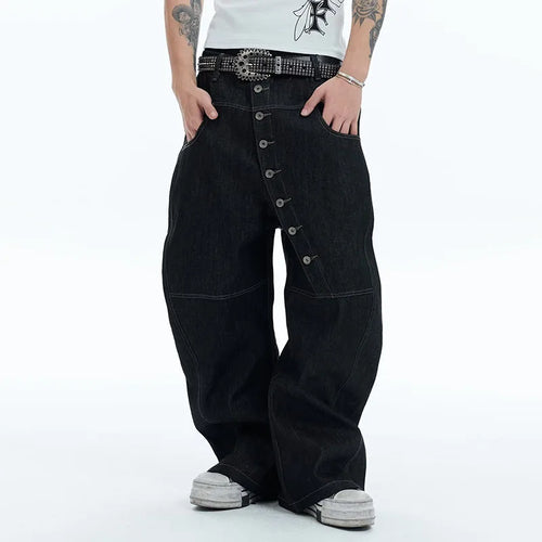 Buckle Button Curved Wide Jeans