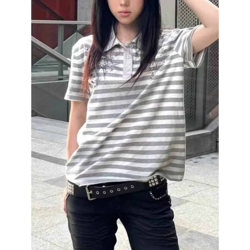 Grey Stripe Star Polo