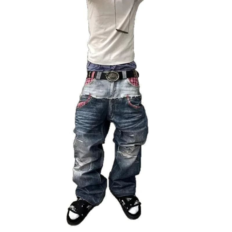 Patch Panel Straight Jeans