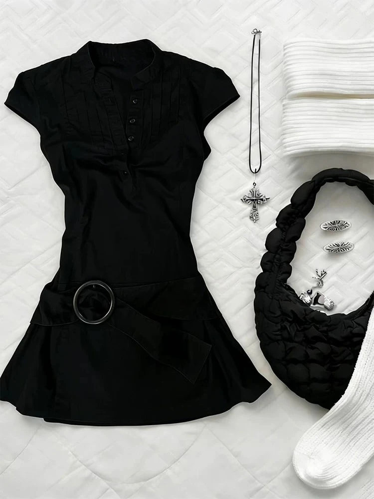 Black Belted Polo Mini Dress