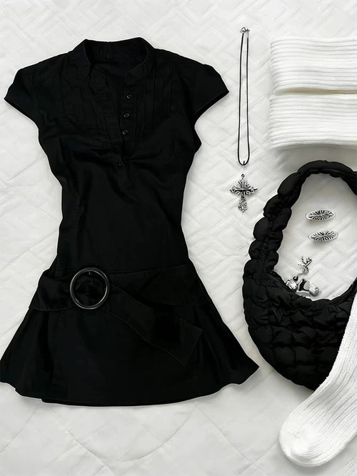 Black Belted Polo Mini Dress