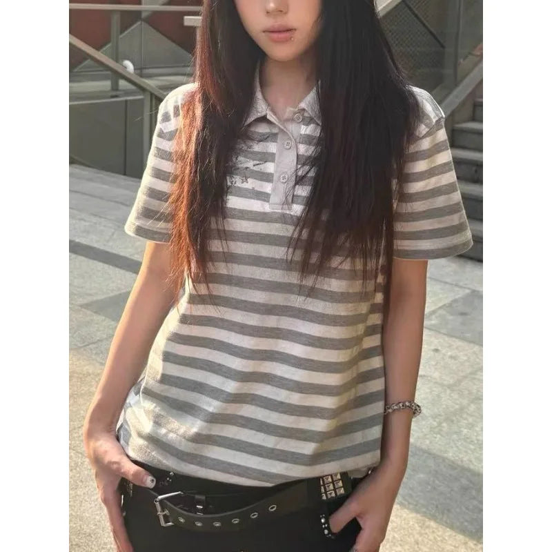 Grey Stripe Star Polo