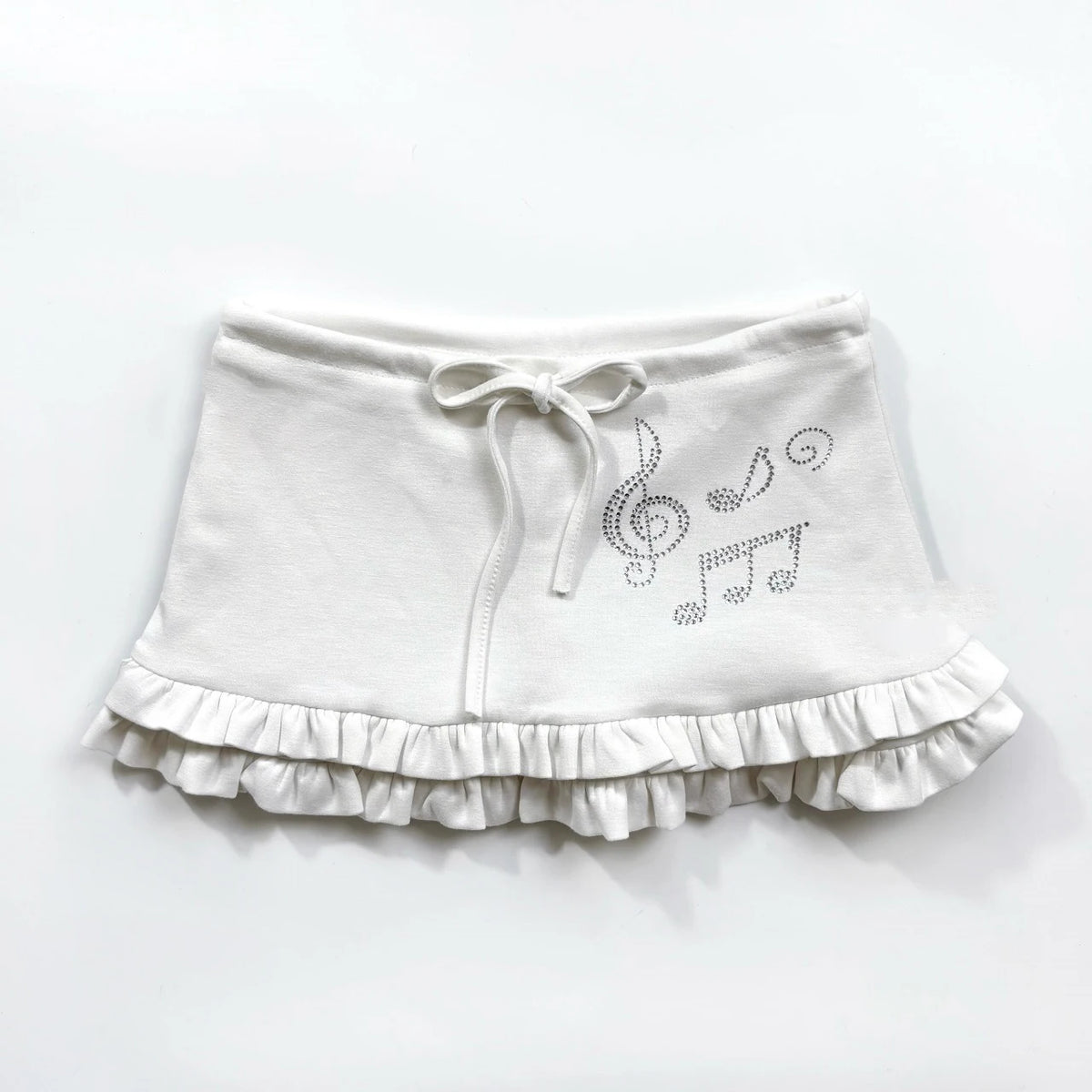 Rhinestone Ruffle Mini Skirt – White