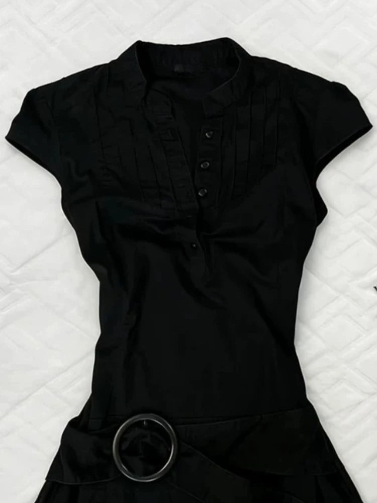Black Belted Polo Mini Dress