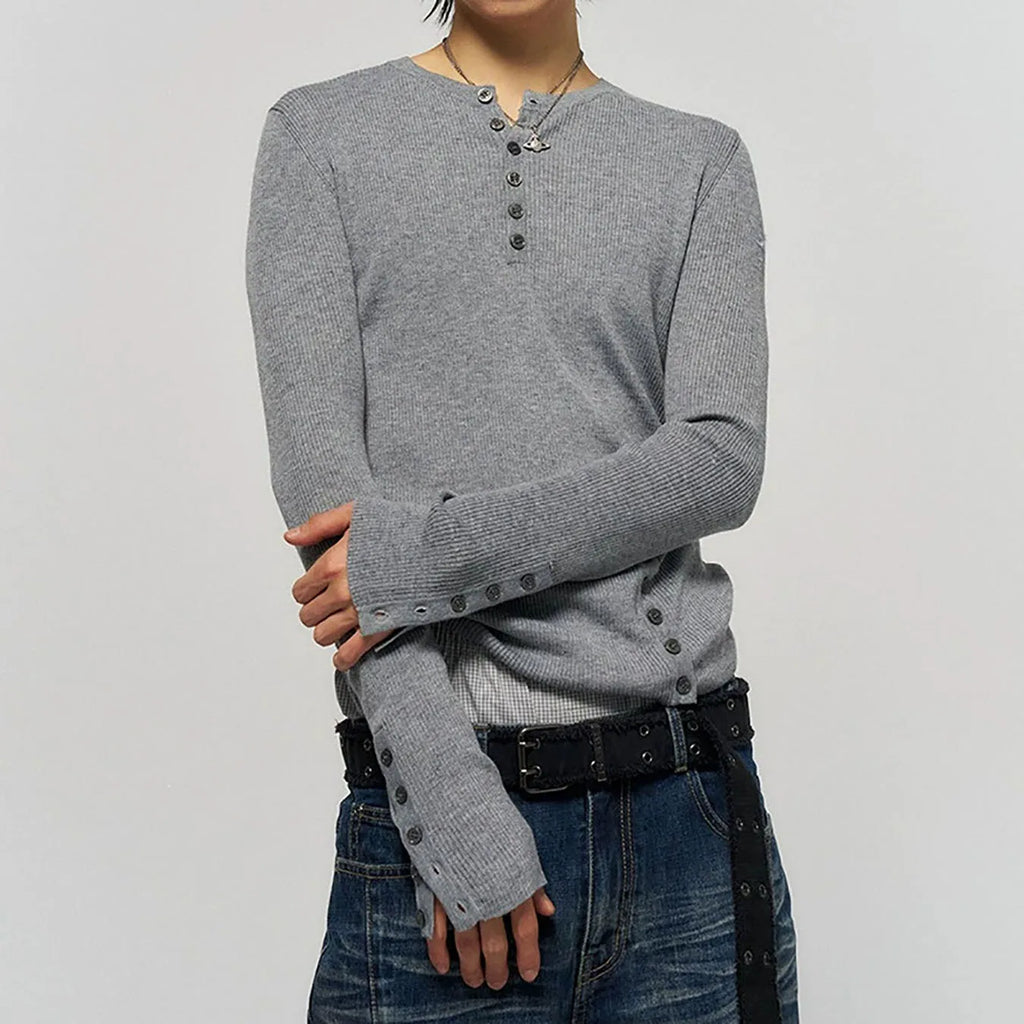 Grey Henley Knit Top