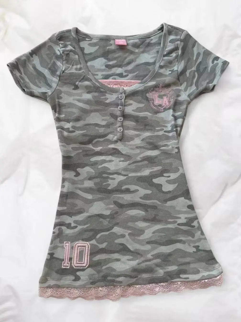 Camo Henley Lace Tee