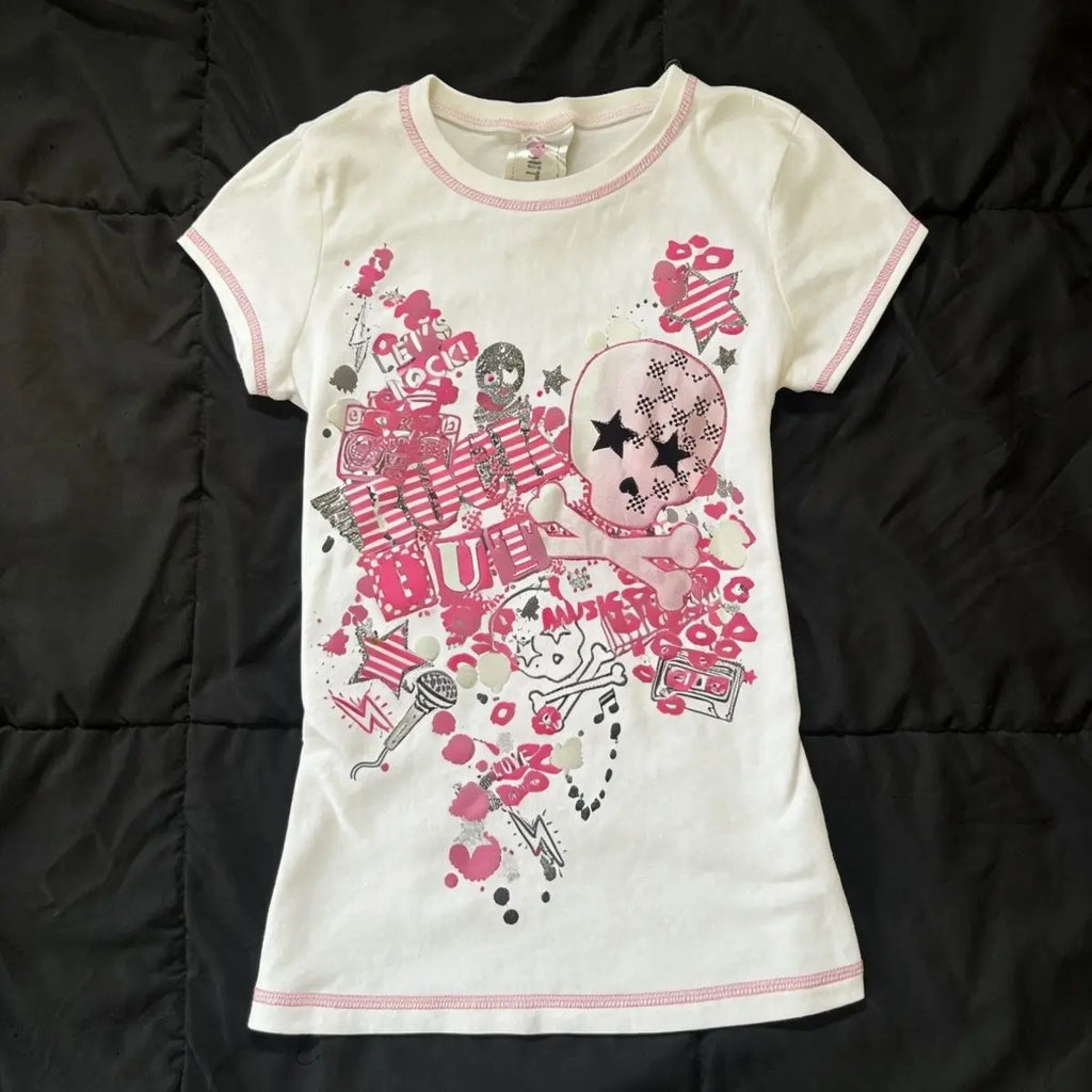 Pink Skull Crop Tee