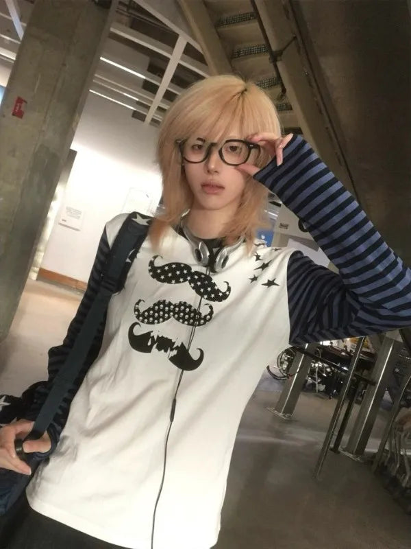 Moustache Striped Raglan Tee