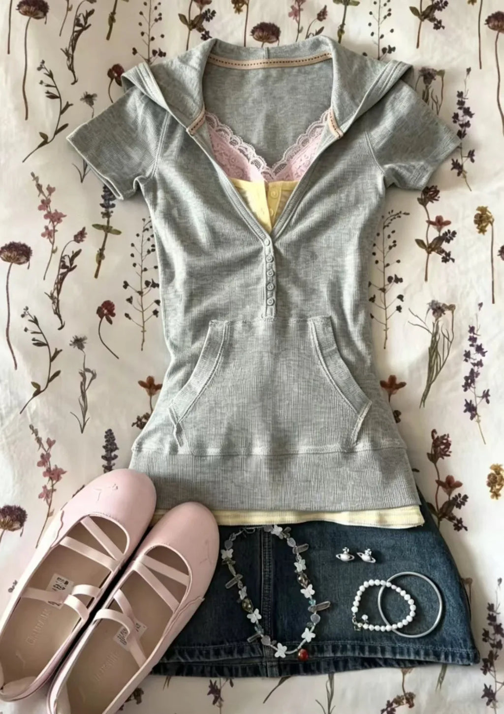 Grey Hooded Knit Tee