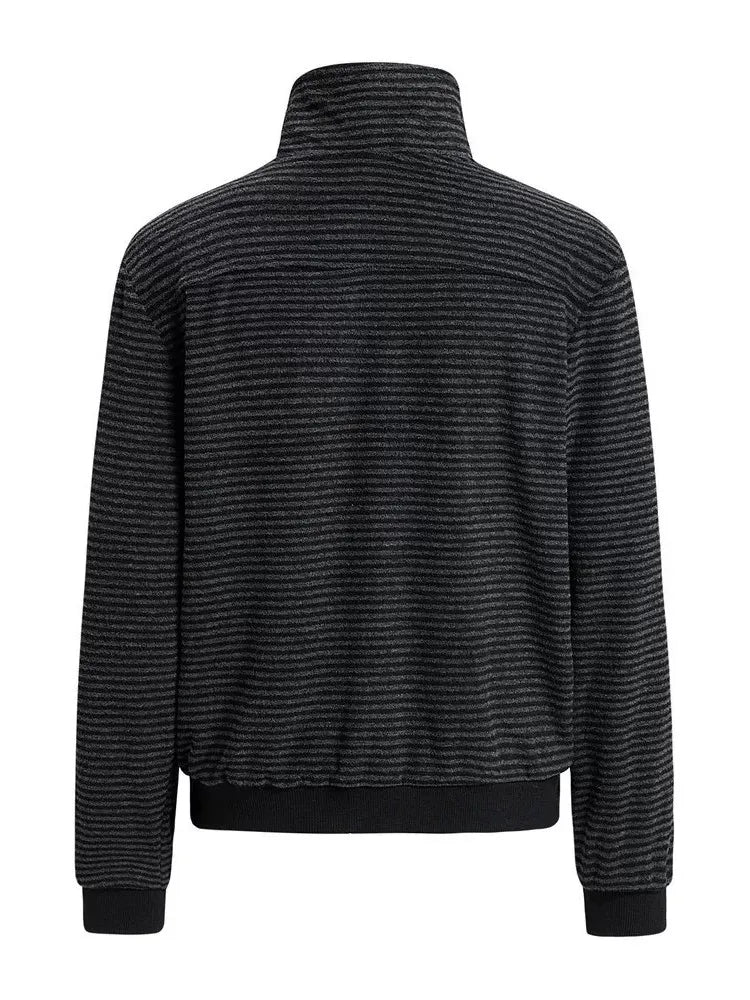 Striped Webbing Stand Collar Jacket