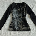Gothic Print V-Neck Long Sleeve