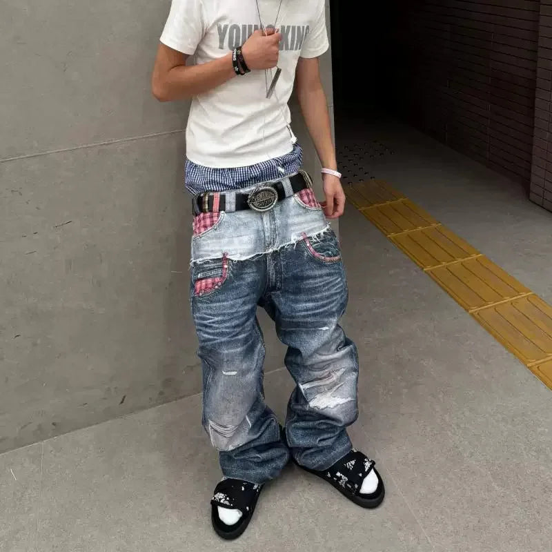 Patch Panel Straight Jeans