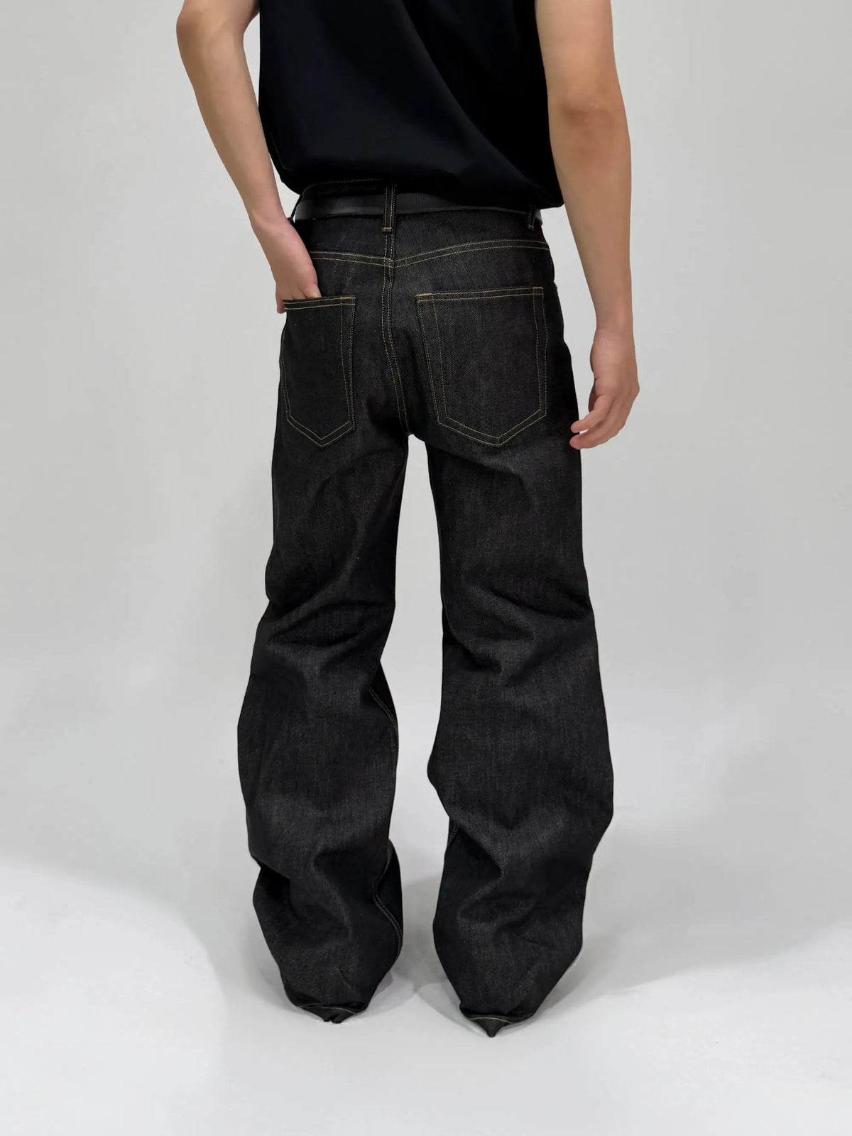 Raw Black Denim Straight Jeans