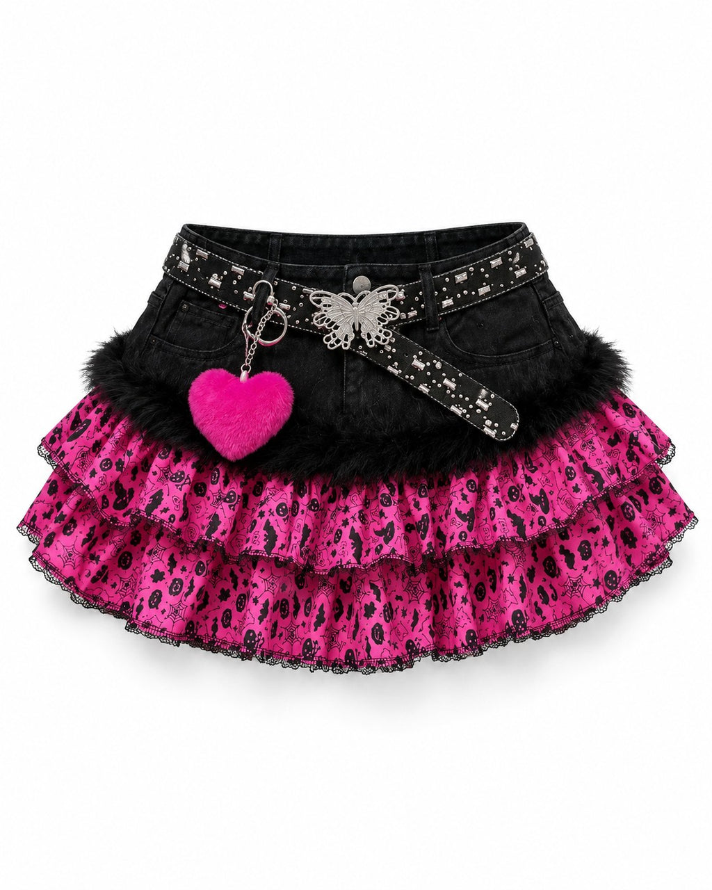 Leopard Ruffle Denim Skirt