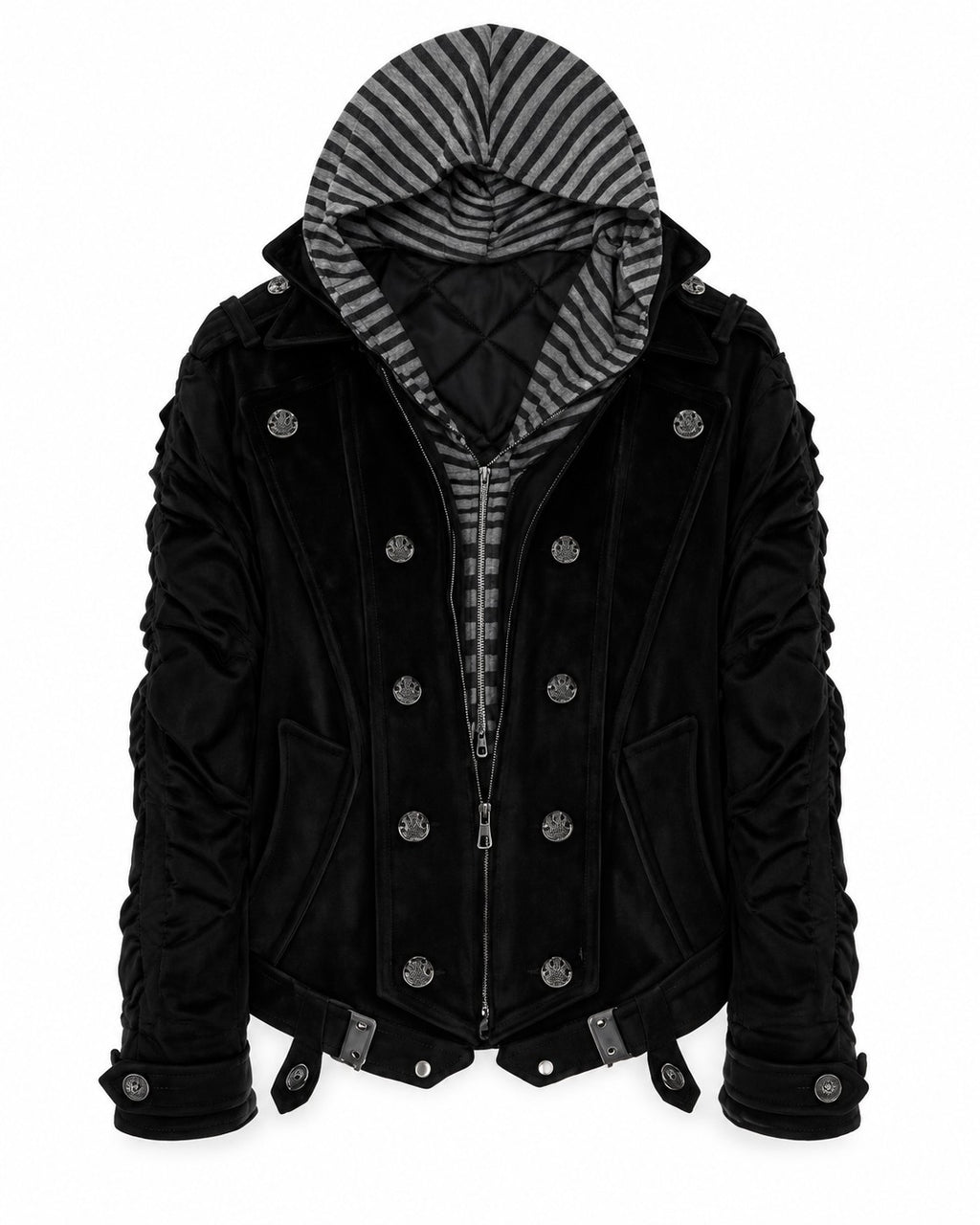 Striped Hood Double-Breasted Jacket