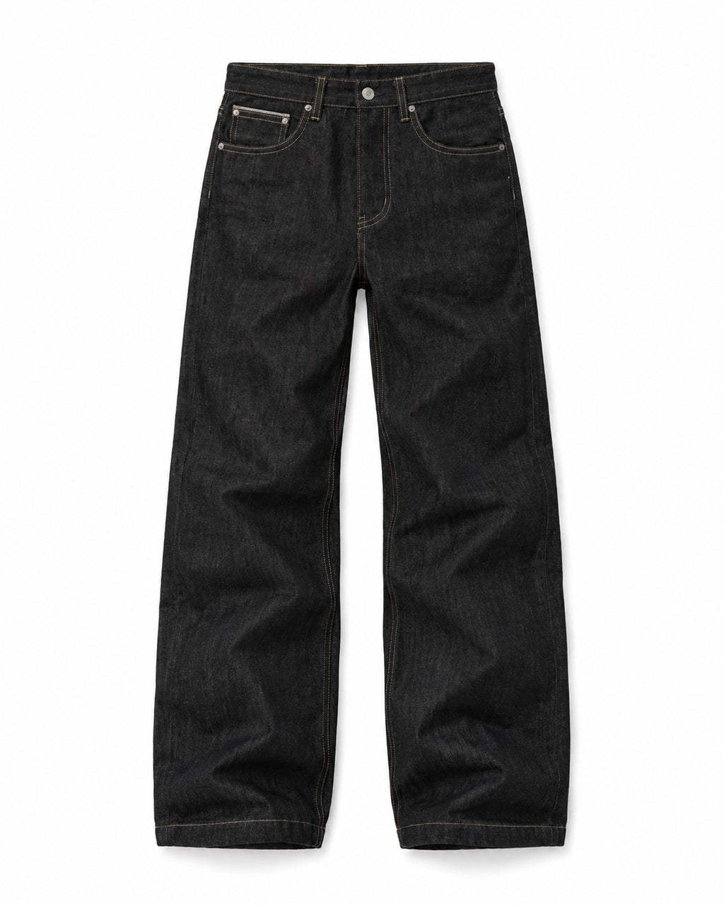 Raw Black Denim Straight Jeans