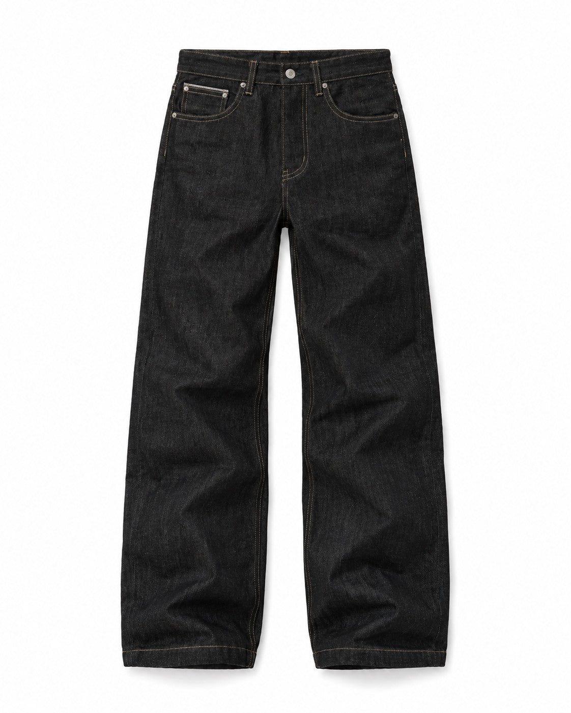 Raw Black Denim Straight Jeans