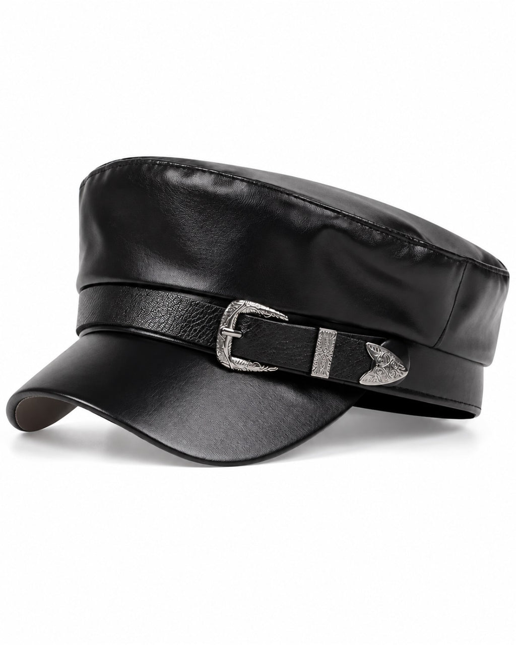 Faux Leather Buckle Captain Cap