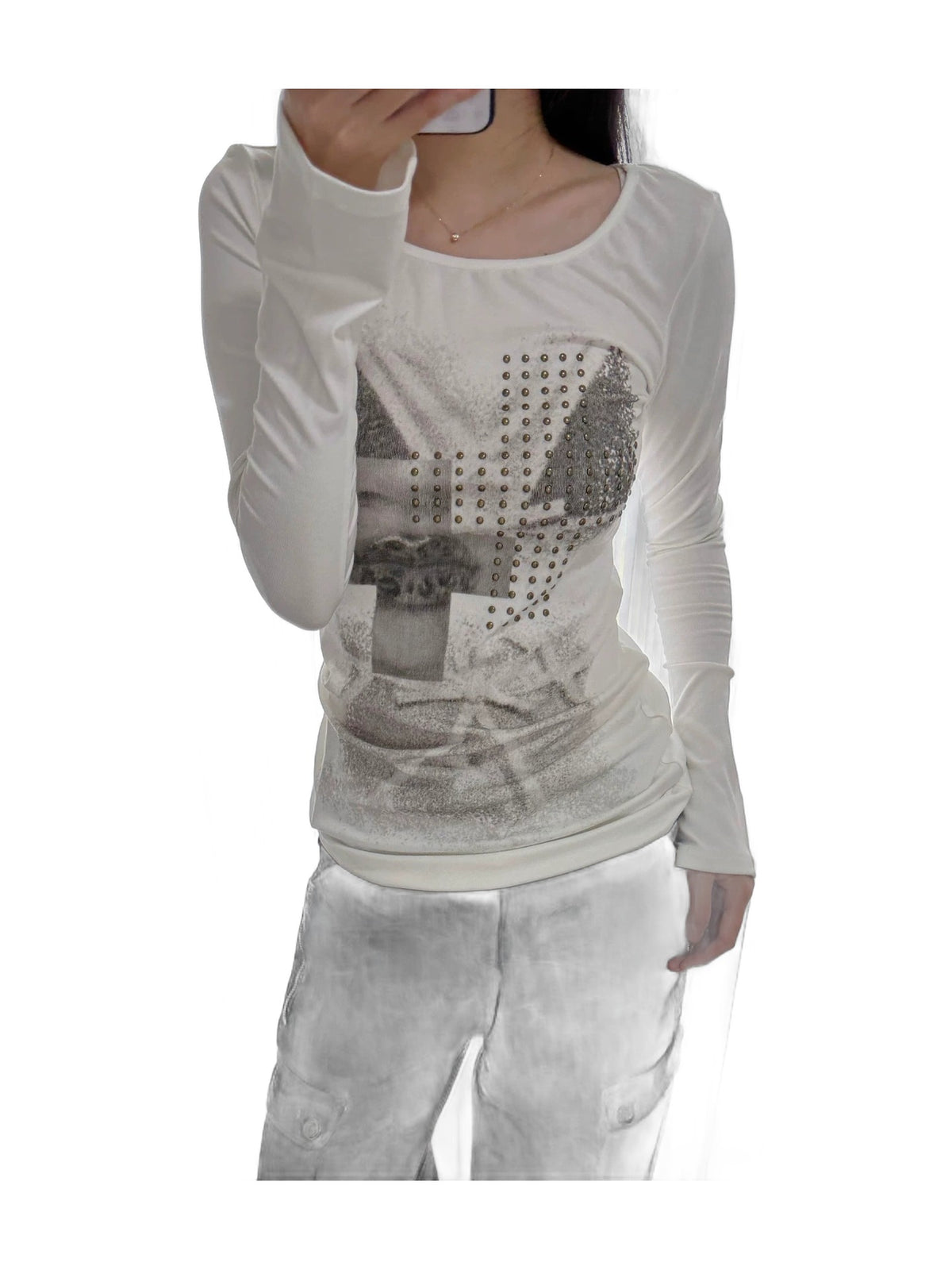 Cross Print Off-White Long Sleeve